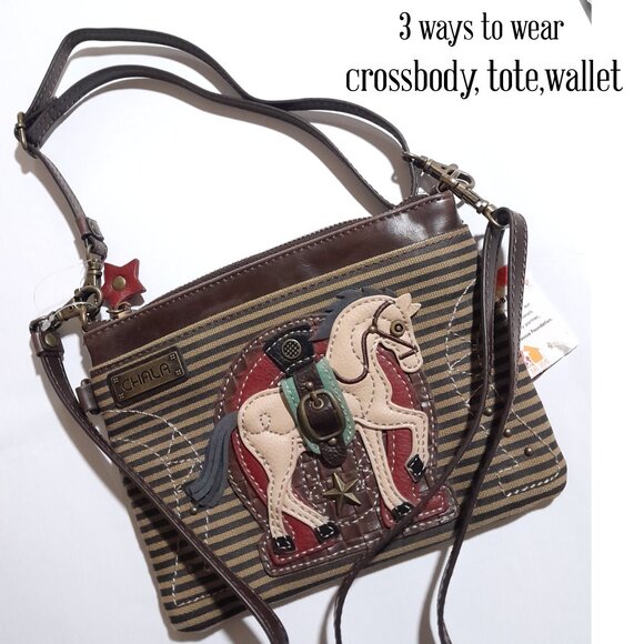 NWT Chala Mini Horse Western Canvas Faux Leather Crossbody Tote Shoulder Bag - Picture 3 of 10